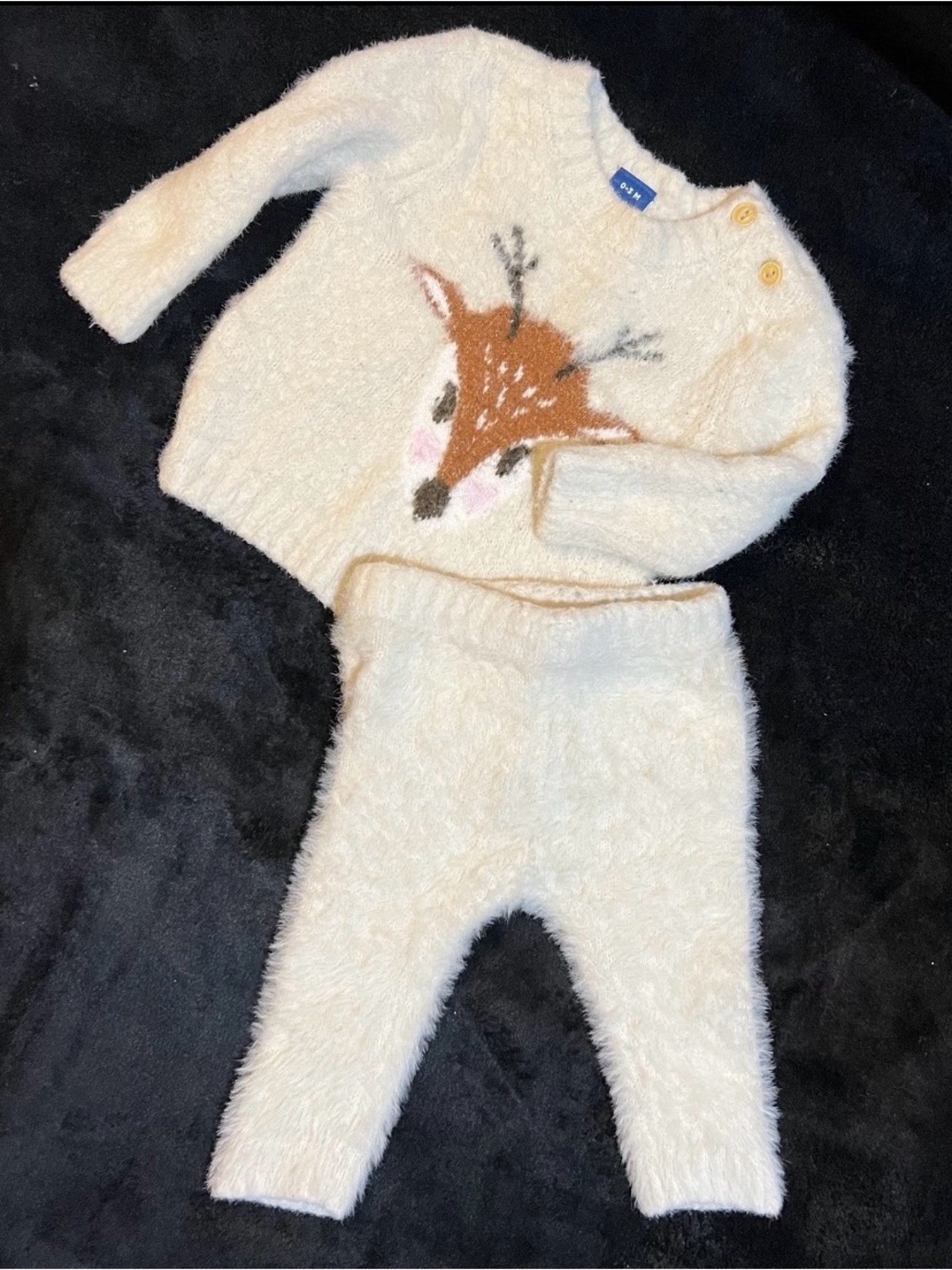 Old Navy Cream and Tan Fuzzy Baby Sweater 2-Piece